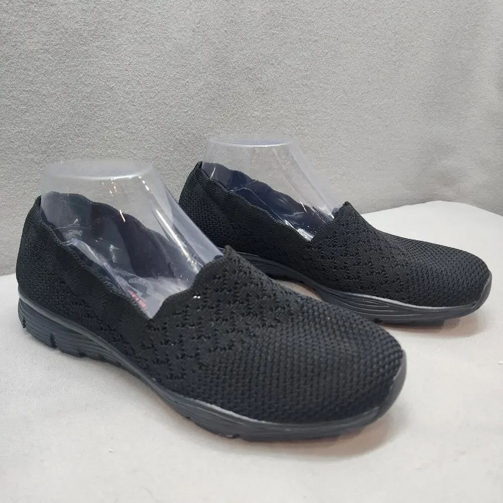 Skechers Women's Seager Stat Slip On Sneaker Shoes Black #49481 Sz 7.5